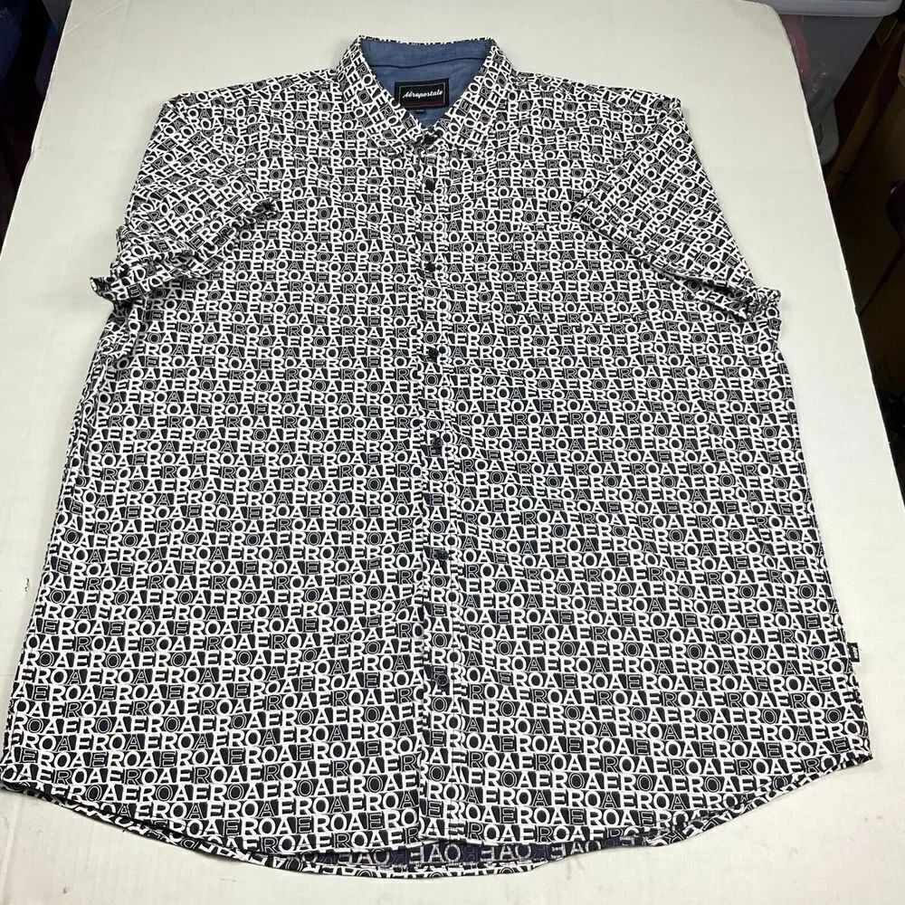 Aeropostale Mens Cotton Button Shirt Logo Script Print Short Sleeve Top Size 4XL